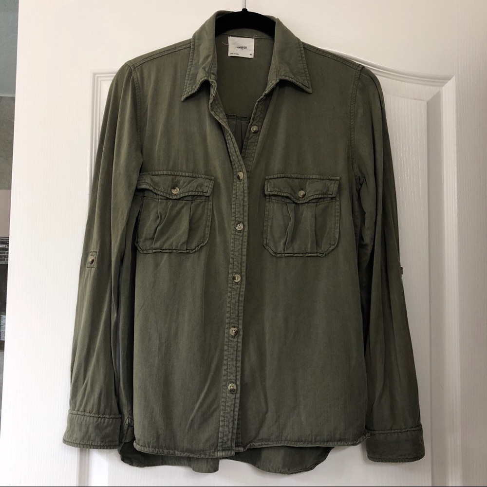 Francesca’s Army Green Long Sleeve Button Down